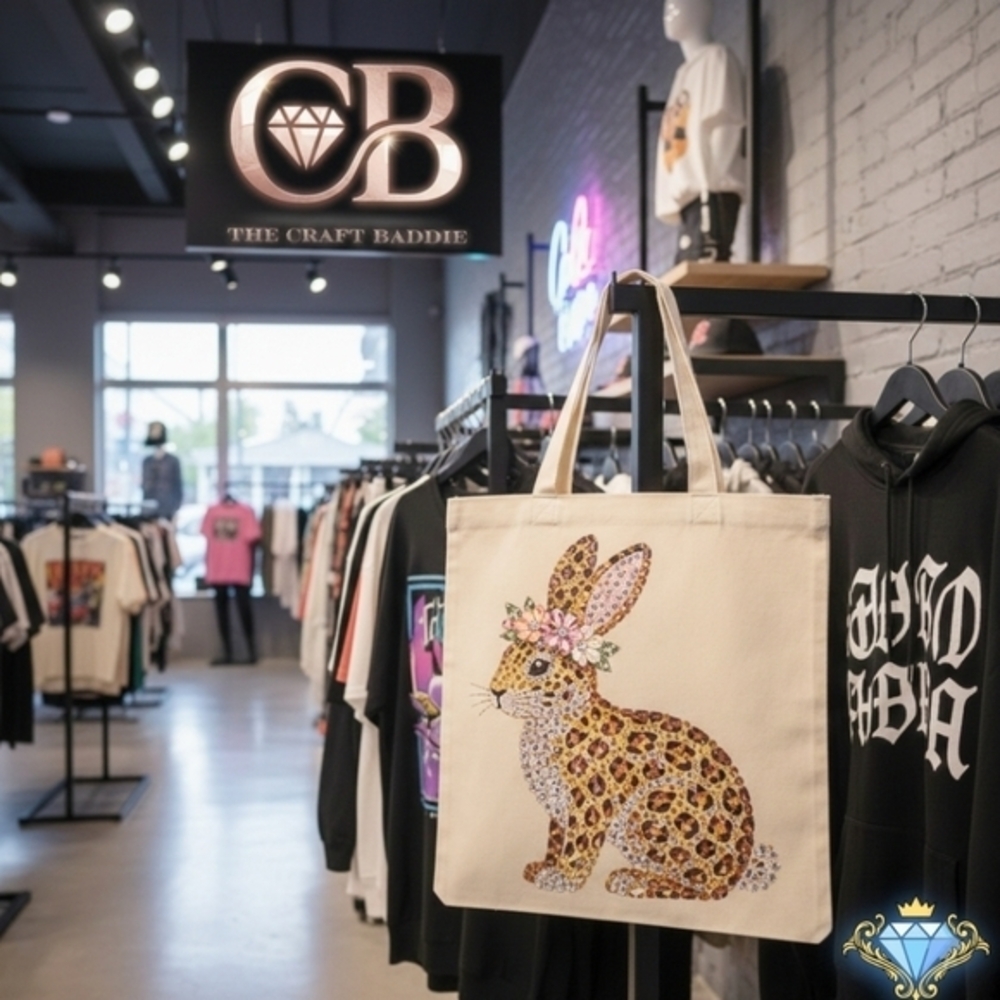 Leopard Print Rhinestone Bunny Canvas Tote Bag Streetwear Unisex Easter Custom